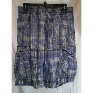 Vintage Kirra Distressed Cargo‎ Shorts Plaid Casual Outdoor Blue Mens Size 32x12